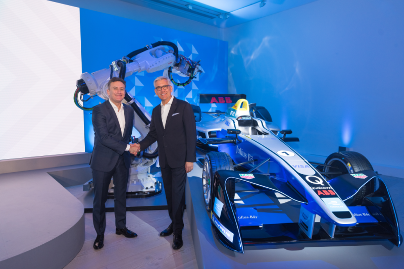 handshake between ulrich spiesshofer abb ceo and alejandro agag founder and ceo of formula e