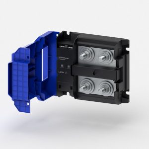 A blue LEM on white background. New series for fast and megawatt EV chargers