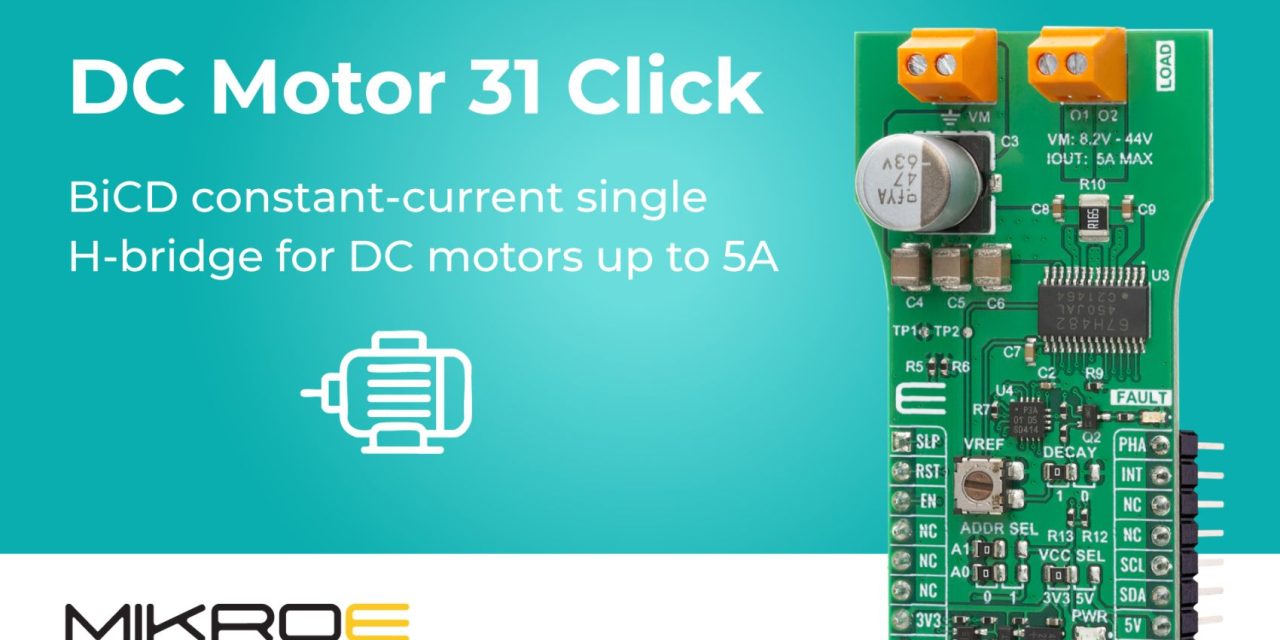 Compact Click dev tool from MIKROE delivers precise control of brushed DC motors in industrial and robotic applications