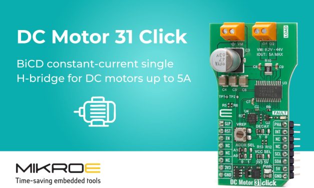 Compact Click dev tool from MIKROE delivers precise control of brushed DC motors in industrial and robotic applications